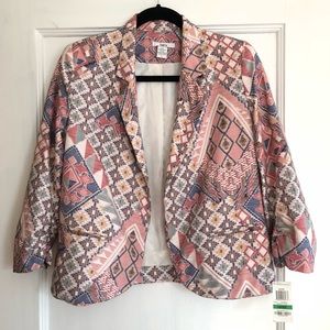 Bar III Red Pink Tan Aztec Abstract Print Blazer
